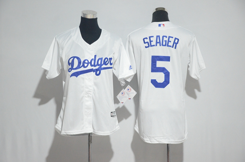 Womens 2017 MLB Los Angeles Dodgers #5 Seager White Jerseys->women mlb jersey->Women Jersey